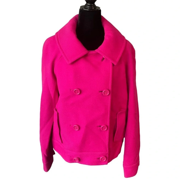 Kate Spade Double Breasted Cropped Coat 100% Wool Hot Pink XL - Picture 3 of 10